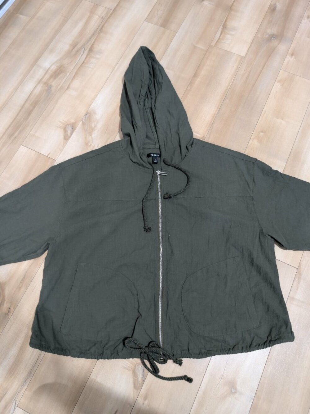 Torrid Olive Green Cotton Hooded Zip Up Jacket Size 1 Plus Size